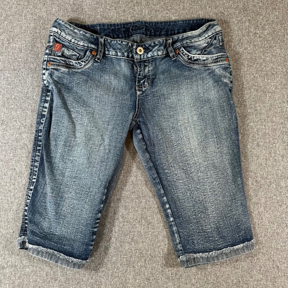Foxy Jeans Womens Denim Bermuda Shorts Blue Stretch Y2K Raw Hem Size 13 32in